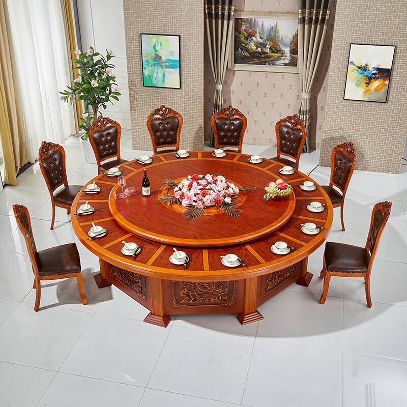 电动餐桌大圆桌 酒店餐桌大圆桌15人20人饭店包厢实木圆桌电动餐桌大