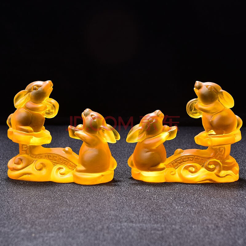 易明居双兔护岁琉璃摆件2021牛年属狗人吉祥物礼物客厅卧室装饰品 一