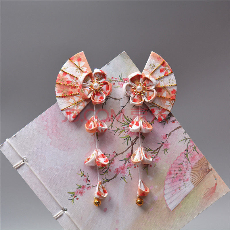 【提伯斯】中国风古风原创唯美扇形樱花发夹铃铛吊坠发饰古装汉服配饰