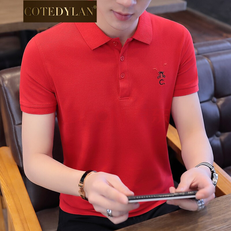cotedylan2021新款夏季短袖polo衫男士韩版红色衣服半袖体恤潮流带领