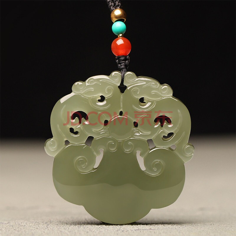 玉之舞 天然和田青玉挂件 双貔貅吊坠 晴水玉石挂坠带证书礼物礼品