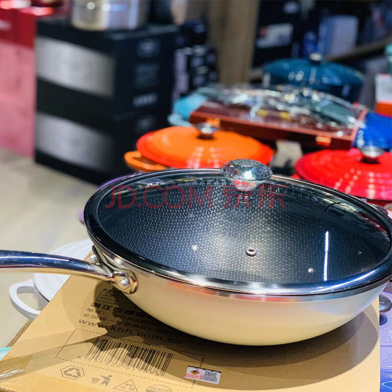 烹饪锅具 炒锅 中铭 郎氏达316l不锈钢无涂层少油烟炒菜锅 32cm带盖