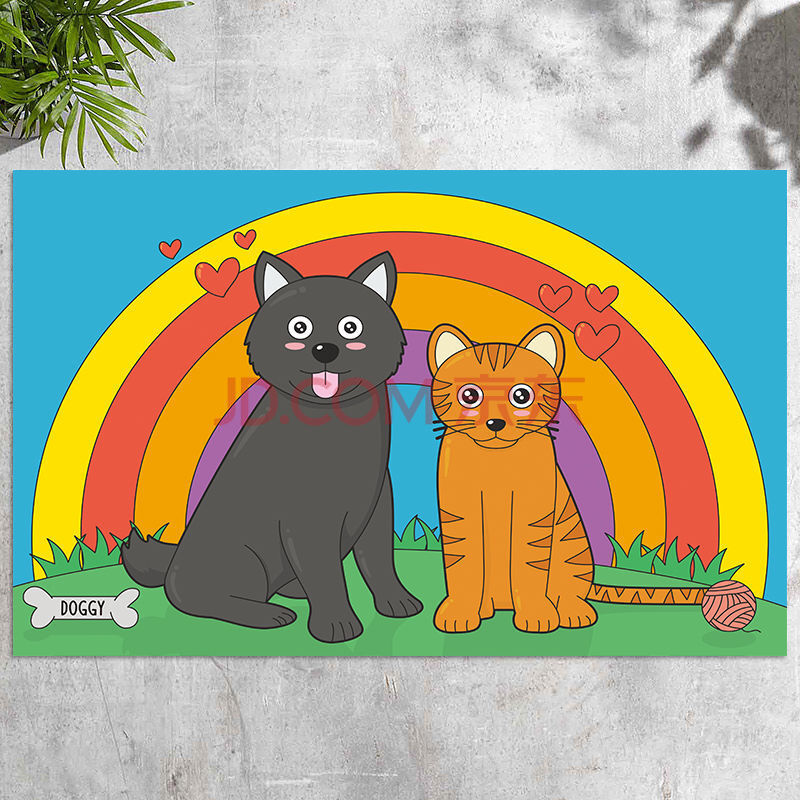 可爱卡通入户地毯卧室少女儿童爬行垫子浴室防滑家用 彩虹猫咪 宽40x