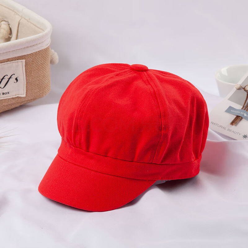 八角帽女春夏秋日系贝雷帽文艺复古画家帽报童休闲百搭轻奢原创 红色