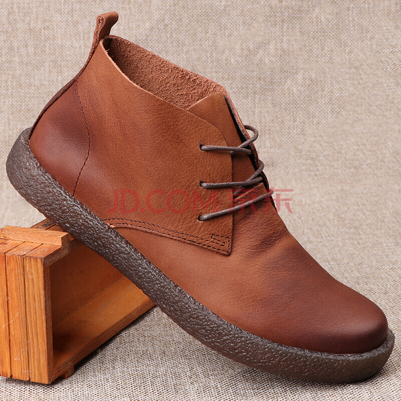 男士半高腰男式中帮软牛皮鞋牛筋底高帮鞋休闲皮鞋英伦马丁靴牛皮软底