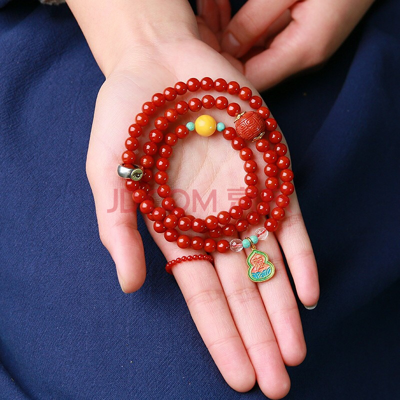 铂帝亚川料锦红色凉山南红玛瑙佛珠手串女本命年满色满肉多圈手链