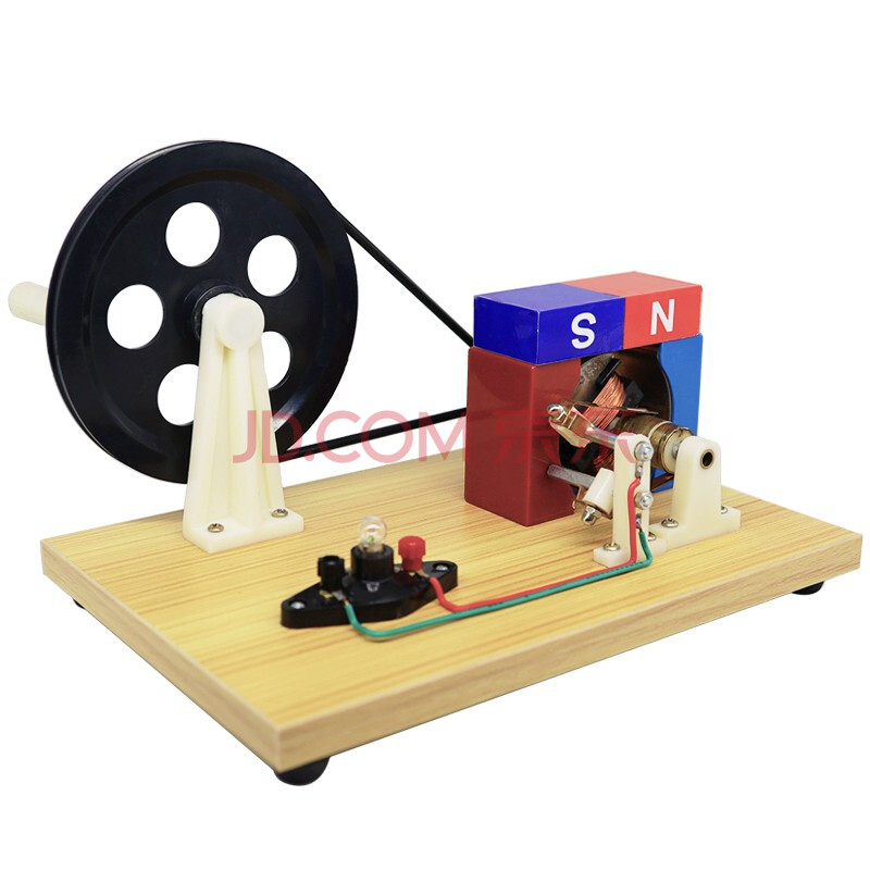 【苏育】大号手摇交直流发电机模型木质底座j2417带皮带小灯泡亮了