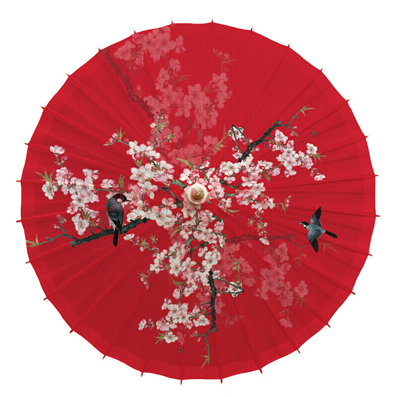 纸伞纯手工汉服防雨防晒传统实用女江南古风伞装饰道具桐油雨伞 红色