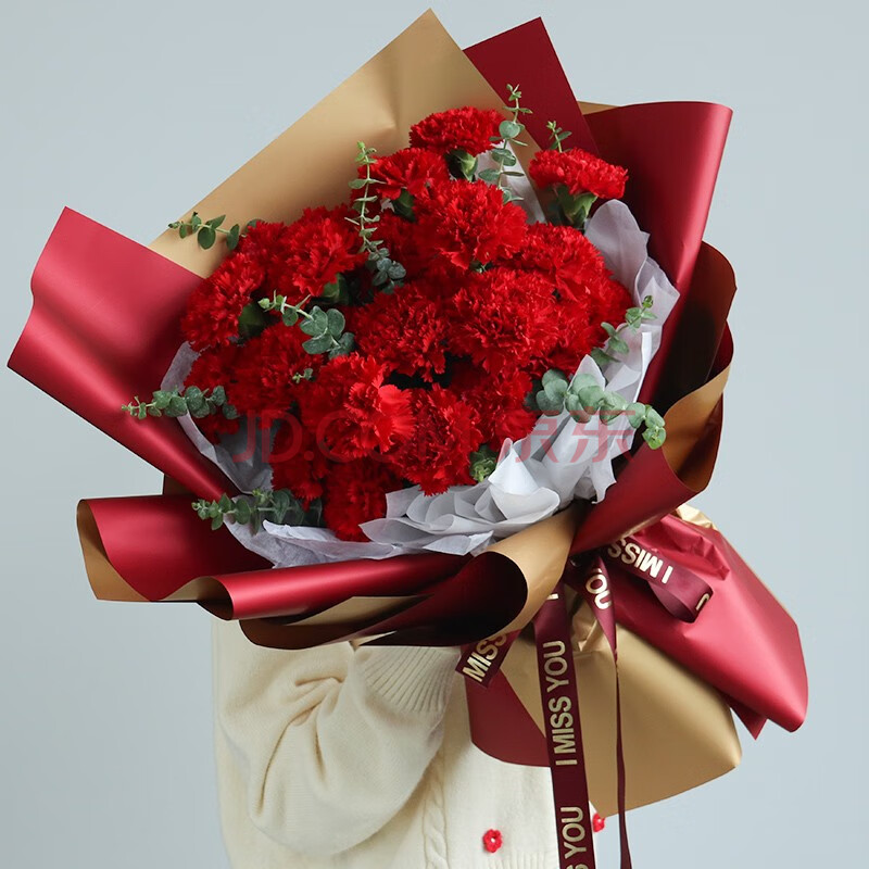 馨长存鲜花速递19朵白百合康乃馨混搭花束送妈妈老师朋友生日礼物全国