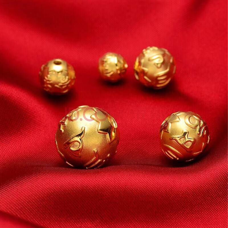 小腰金 黄金转运珠散珠圆光面金珠足金铜钱珠子999足金六字真言串珠单
