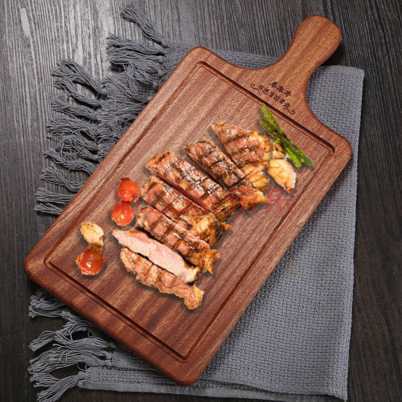 来木井牛排盘 西餐盘木质牛排餐盘儿童牛排盘子 刀叉套装一家三口牛扒