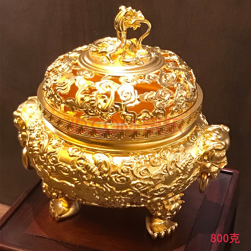 涵琪珠宝古法999三足鼎吉祥香炉送父母长辈送领导黄金道佛礼物 定制款