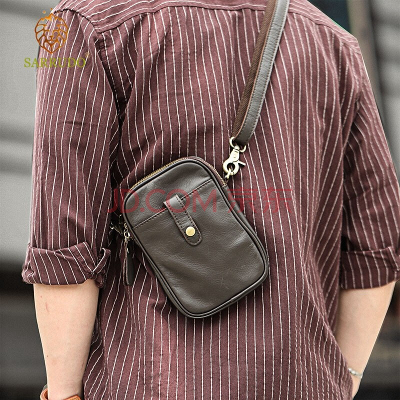 sarrudo男士斜挎包小包男单肩小挂包真皮复古手机包牛皮腰包多功能包