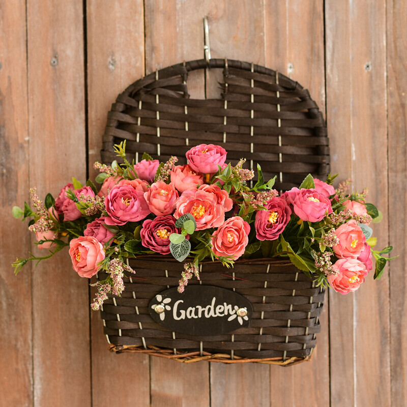 天然竹编花篮田园草编挂壁花器编织插花花盆阳台墙面护栏悬挂花架