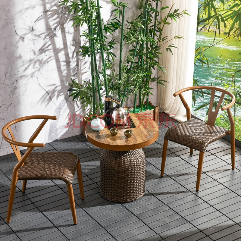 紫叶阳台创意桌椅藤椅茶台休闲喝茶小茶几一桌两椅三件套茶桌椅组合