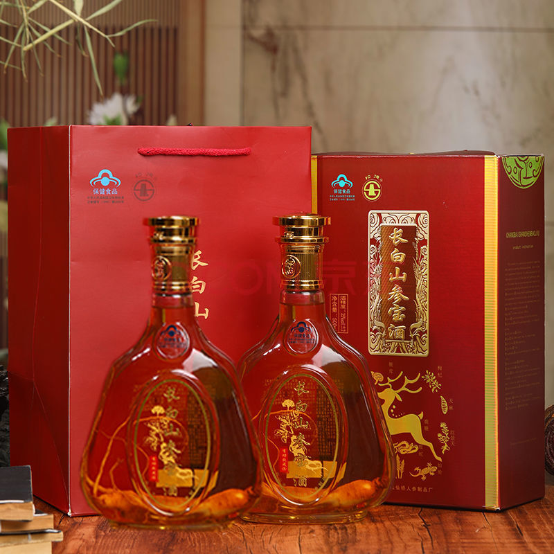 松浪长白山人参枸杞酒酒养生滋补酒500ml礼盒装敬父母送长辈 两瓶装