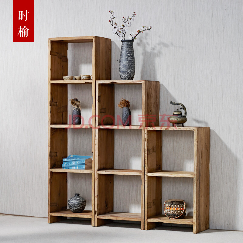 枯木逢生-风化老榆木实木展示架置物架落地多层收纳架民宿酒店会所
