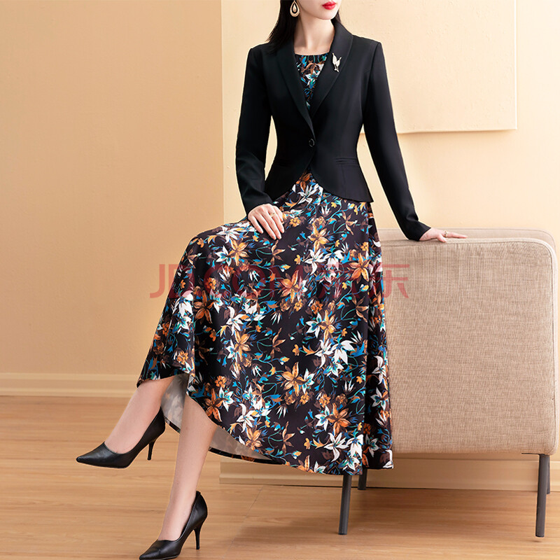 纳绎西装套装裙两件套秋款女装2021年新款印花秋装气质女神范套装s930