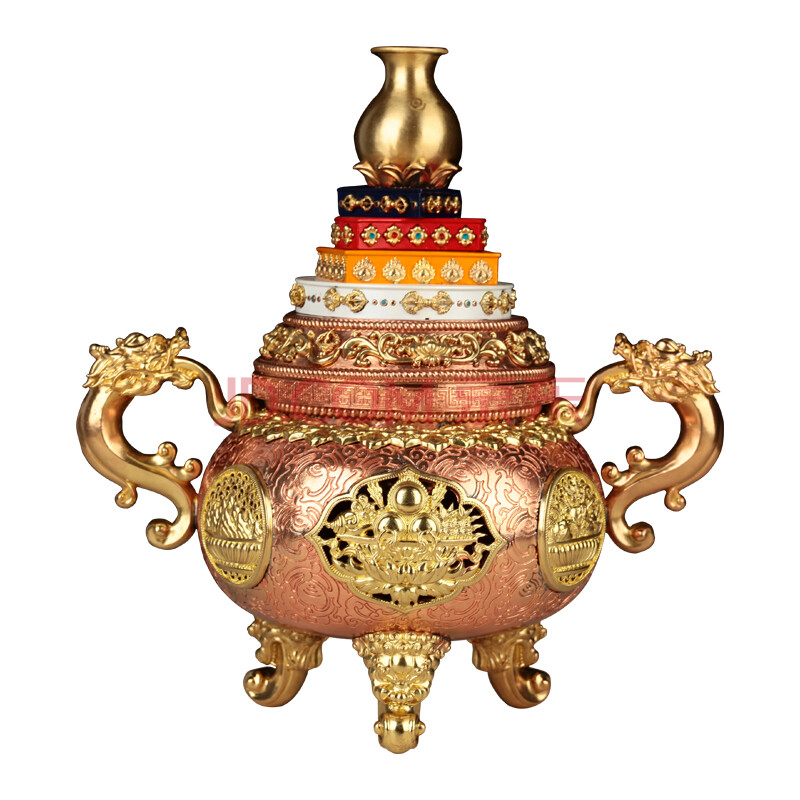 欧映精品藏式纯铜烟供炉五明金萨设计息增怀诛四事业烟供盘煨桑施食炉