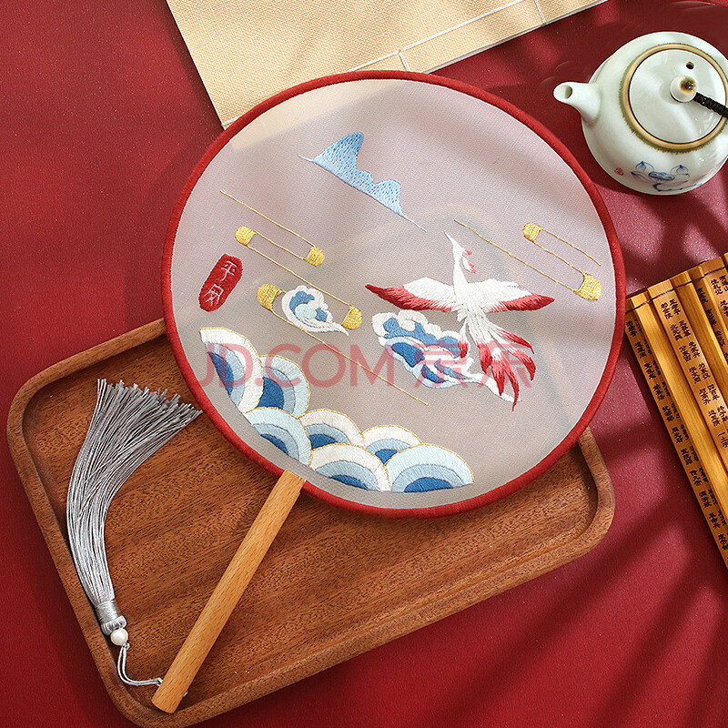 暖猫古风卡通团扇刺绣手工diy材料包初学者自己绣创意礼物双面扇子