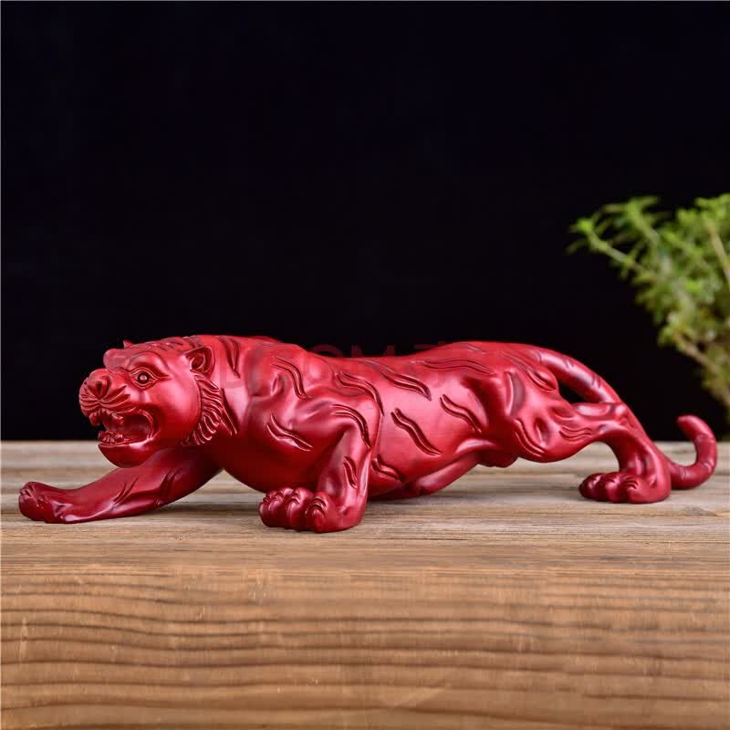 雕刻老虎家居客厅摆设店铺酒店办公桌生肖摆件木质汽车饰品送礼玻璃框