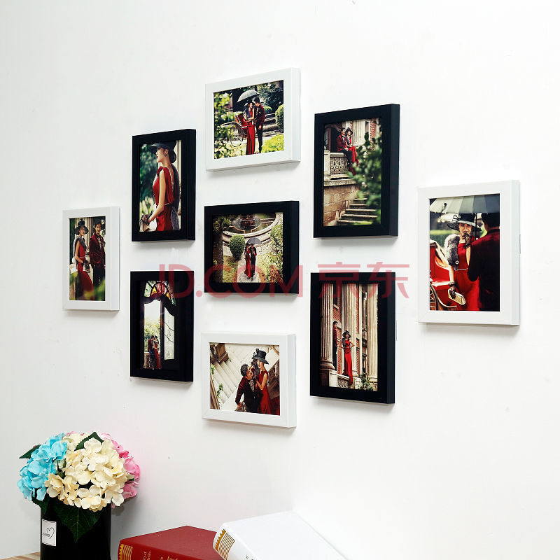 洗照片创意客厅相框挂墙7寸九宫格卧室组合墙壁装饰挂件相片墙 5黑4白