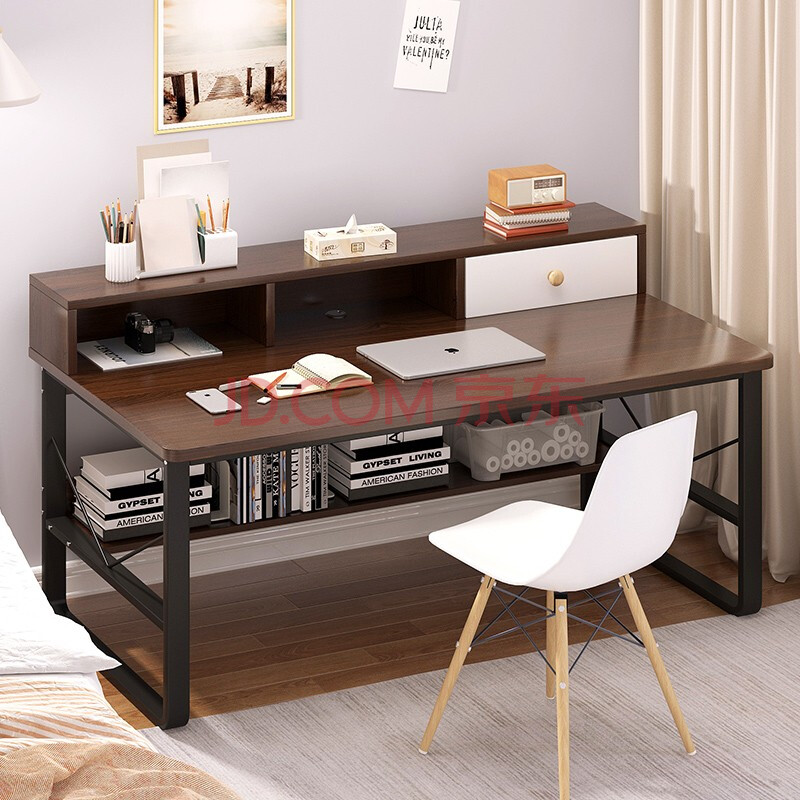 书桌 简约家用办公学生写字桌宿舍简易学习桌子卧室桌子 【双层 拉筋