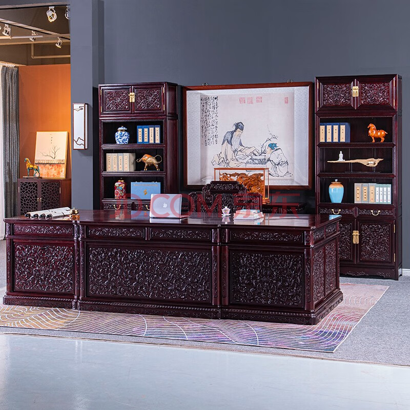 艺铭天下红木家具血檀(学名:染料紫檀)办公桌实木中式古典书房书桌