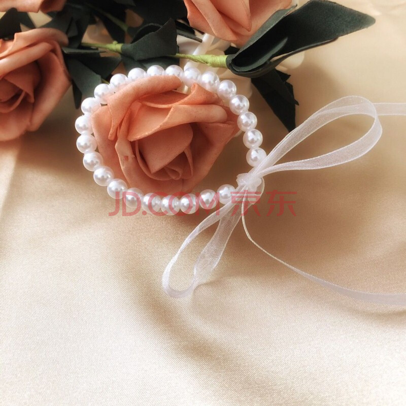 原创手作法式珍珠丝带蝴蝶结系带手链纱带珍珠手链腕带 丝带珍珠手链