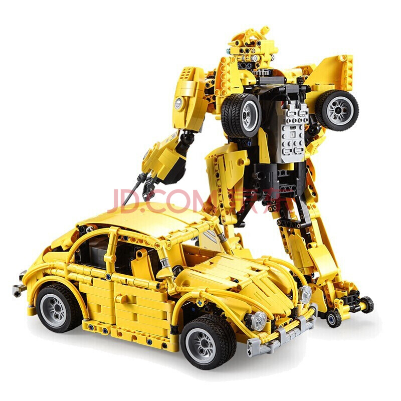 双鹰咔搭cada积木拼装玩具 甲壳虫遥控变形汽车人跑车模型 电动机械拼