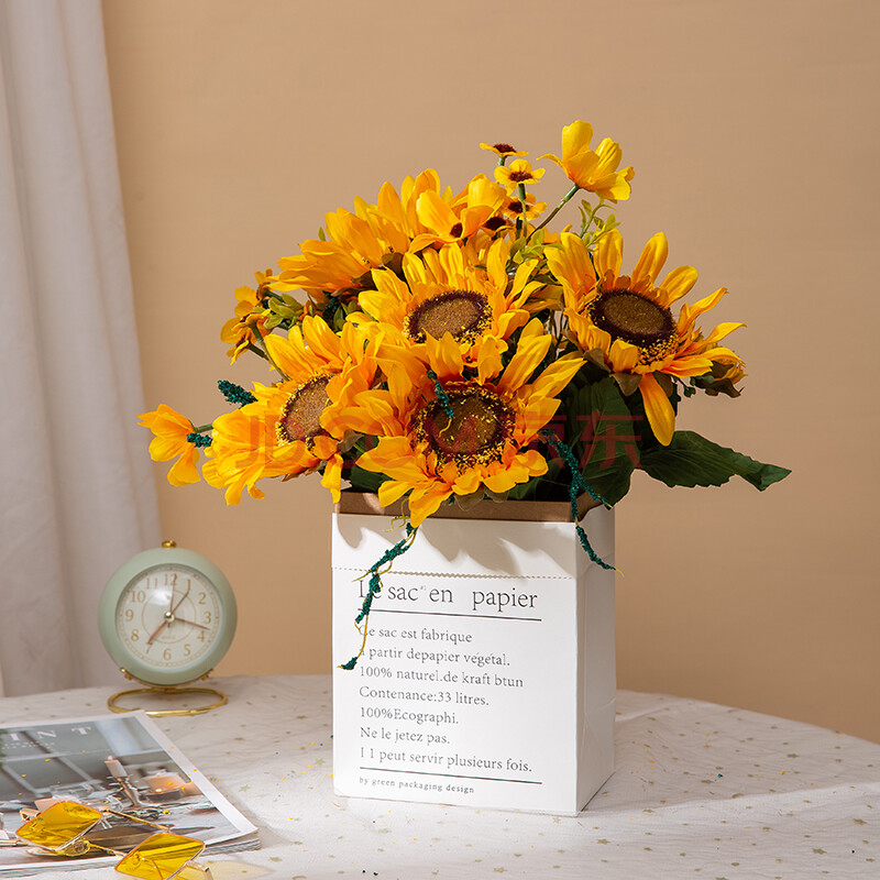 仿真花卉 向日葵仿真花摆设假花花束绢花带花瓶摆件客厅插花装饰品