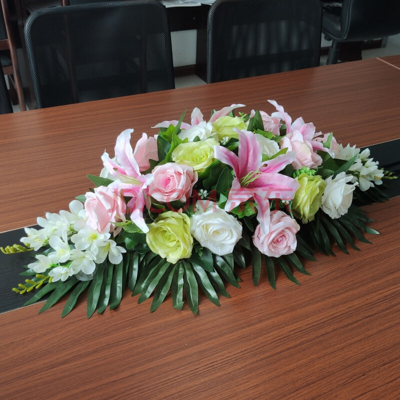 讲台花假花会议桌摆花仿真花办公室桌面装饰假花绢花前台演讲台长型