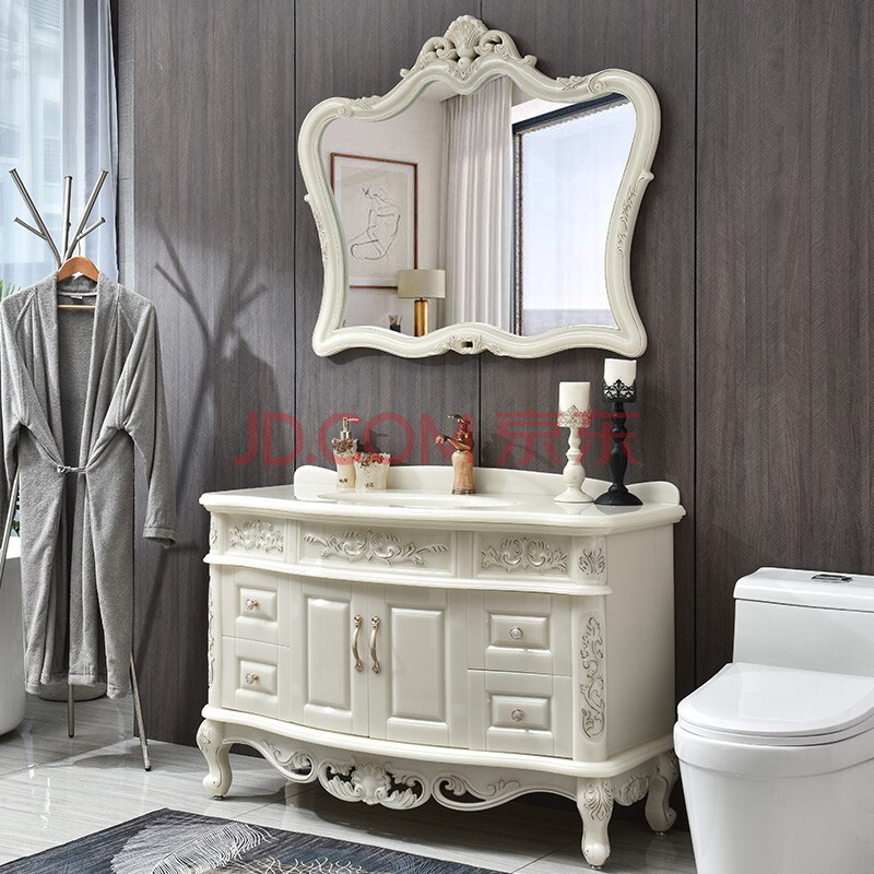 帝诗涵 欧式浴室柜组合轻奢现代简约全玉石一体盆卫生间卫浴柜洗脸盆