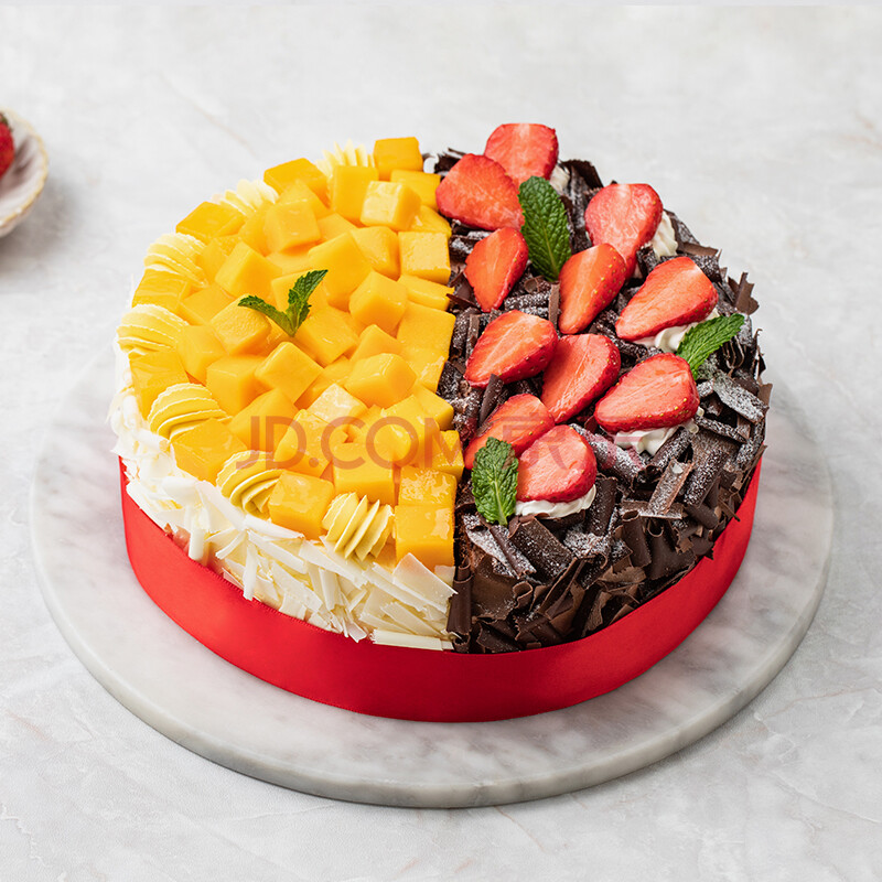 幸福西饼 芒芒寻莓 草莓芒果黑森林双拼动物奶油 2磅生日蛋糕(适合6~8