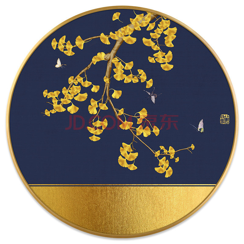 新中式玄关装饰画寓意富贵轻奢晶瓷画花鸟图银杏挂画走廊尽头壁画 9号