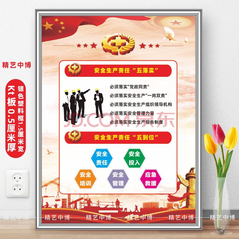 安全生产责任五落实五到位 精艺中博企业文化墙标语 安全月海报挂图