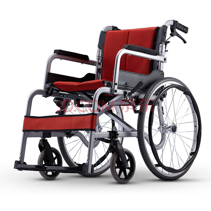 飞扬(soma)手动轮椅折叠轻便老人病人铝合金可折背手推代步车两件式座