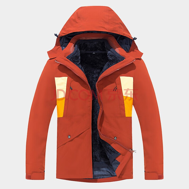 固特异goodyear冲锋衣男女三合一户外珊瑚绒内胆保暖防风衣 橙色男