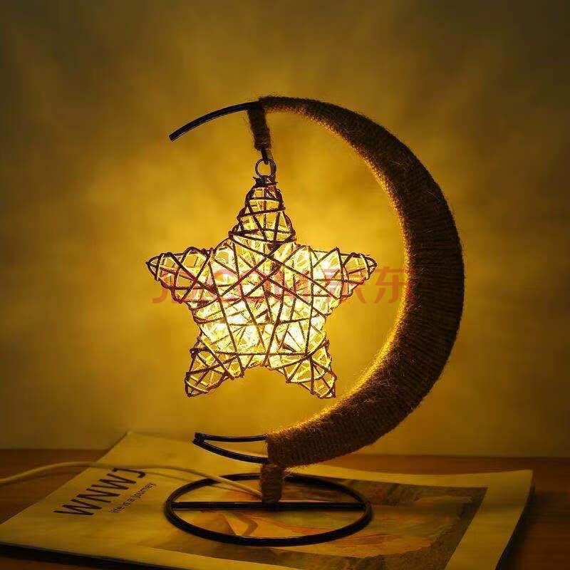 ins少女心护眼小夜灯女孩生日礼物房间led藤艺月亮台灯电脑桌摆件