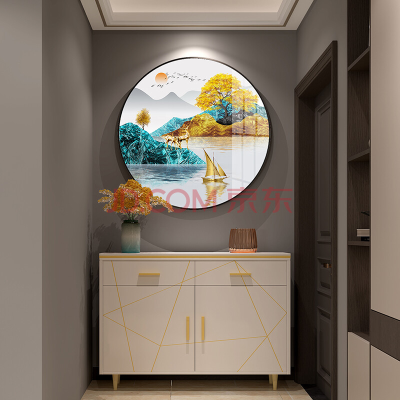 纪恒暄 圆形玄关装饰画现代简约进门入户对面墙上的挂画高档大气客厅