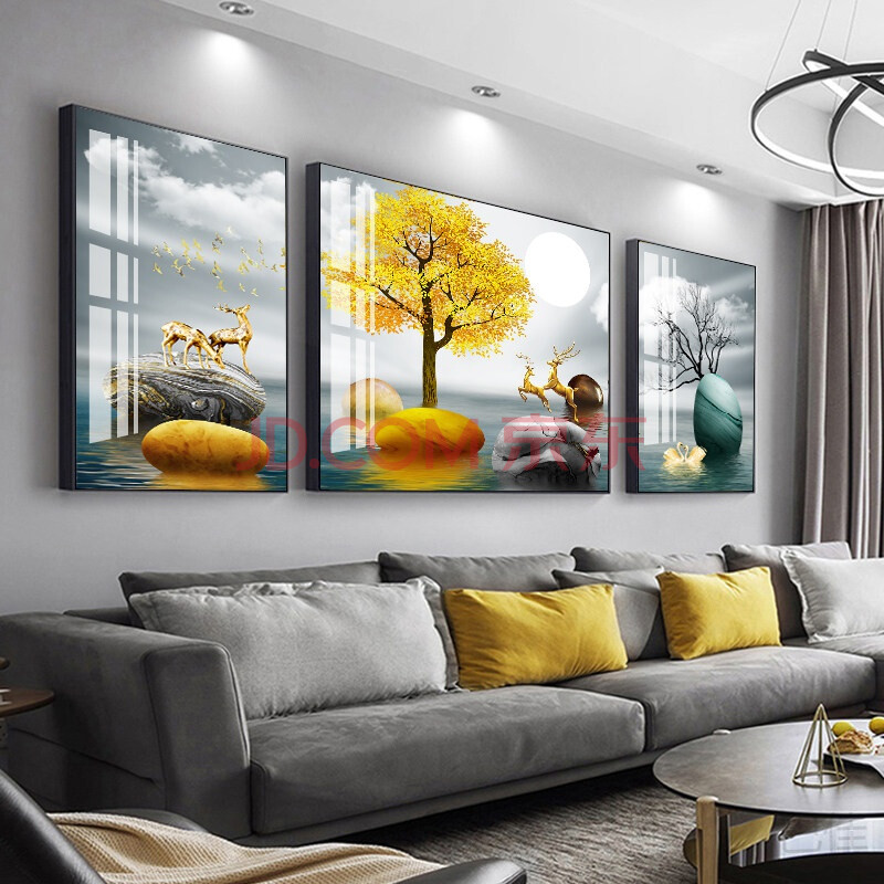 客厅三联画客厅 沙发墙沙发后面的装饰画 客厅装饰画轻奢现代新中式