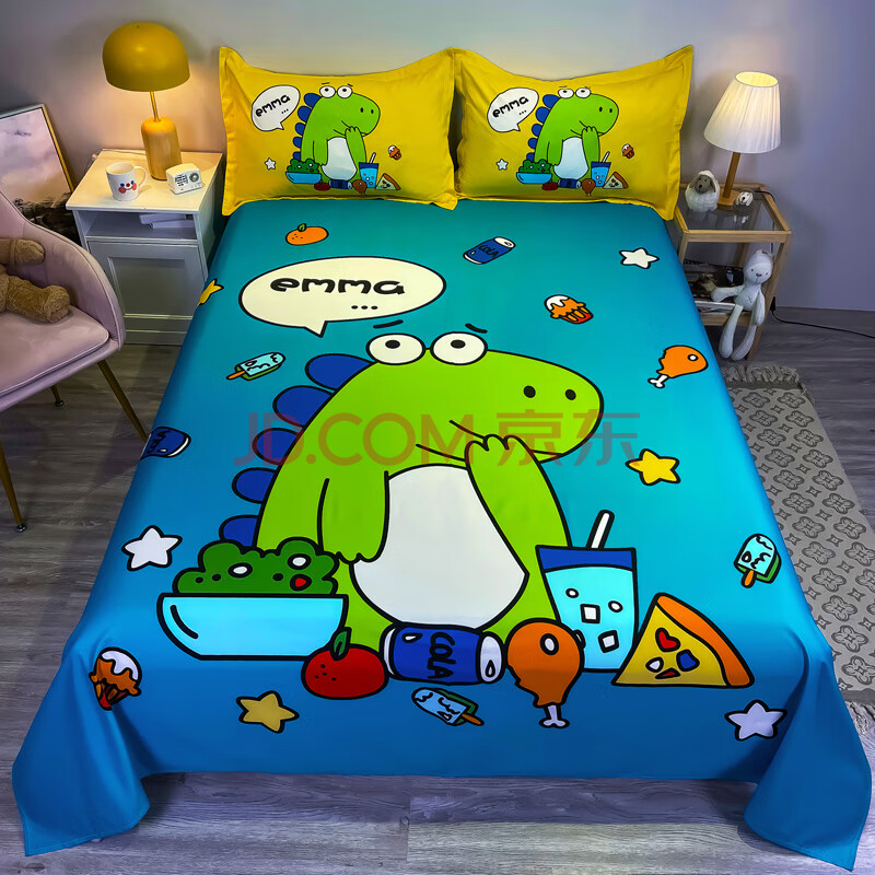 恒源祥家纺 儿童卡通床单单件 纯棉皮卡丘40支大版床笠全包席梦思床套