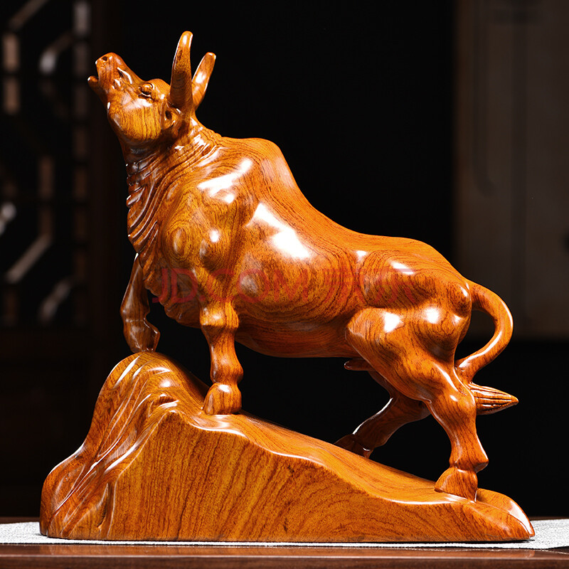 鼎公 家居装饰送领导工艺品家用牛势摆件花梨实木雕刻