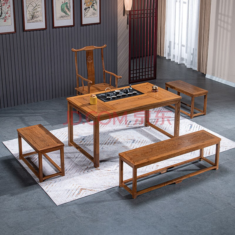 承古堂红木家具非洲鸡翅木(学名:非洲崖豆木)茶桌椅组合实木新中式