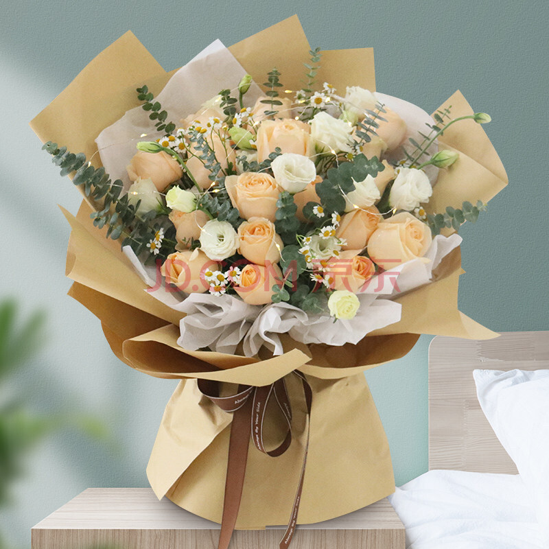 西安鲜花速递同城朵红玫瑰花束宝鸡咸阳铜川汉中生日送花店 19朵香槟