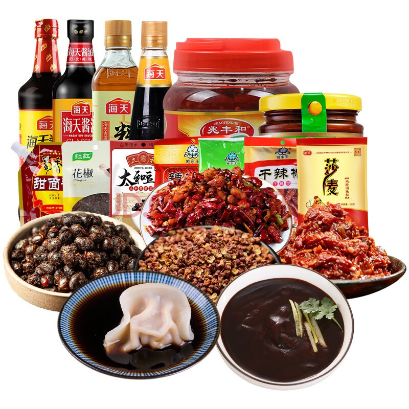 海天调料大全 烧菜调味组合套装豆瓣酱 鸡精生抽老抽酱油芝麻油料酒
