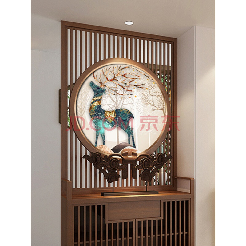 芸婷 屏风画 新中式屏风隔断双面画入户门玄关装饰画发光挂画定制圆形