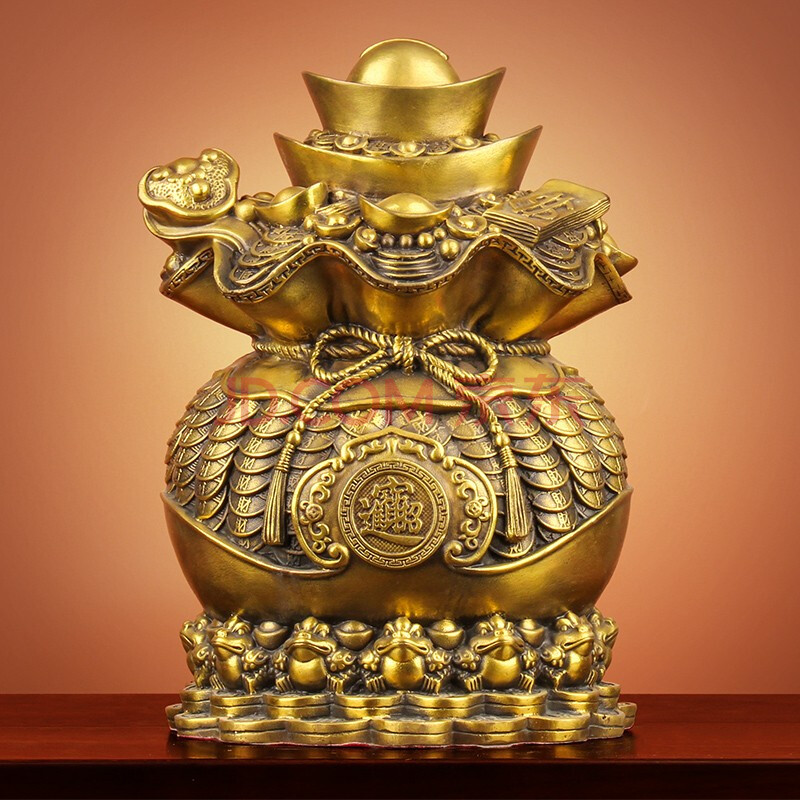 上善若水 《代代有钱》新中式招财存储钱罐摆件纯铜钱袋书房办公室