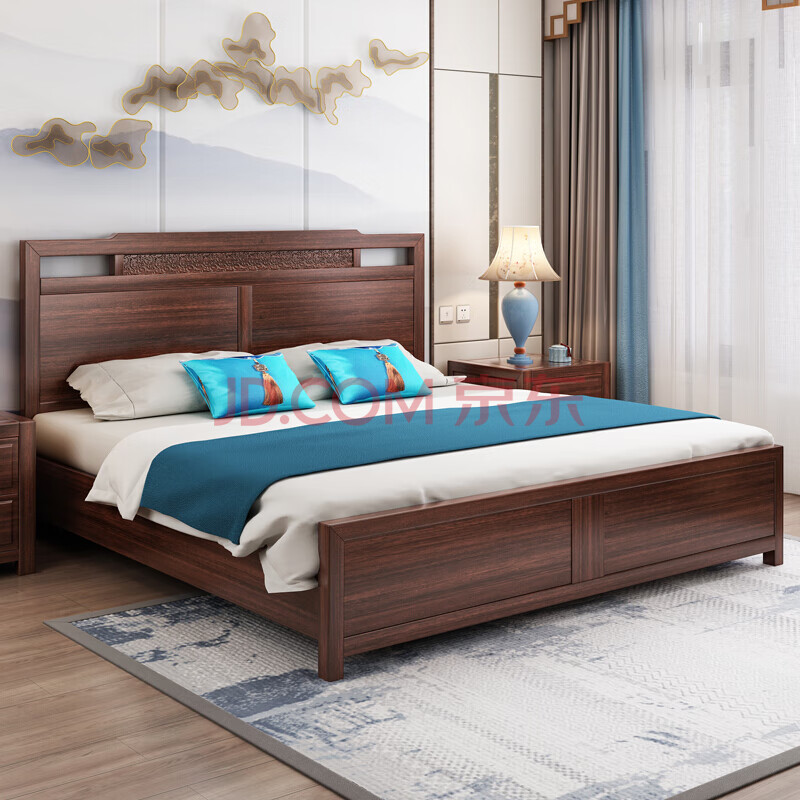 秋巢 实木床乌金木新中式实木床1.