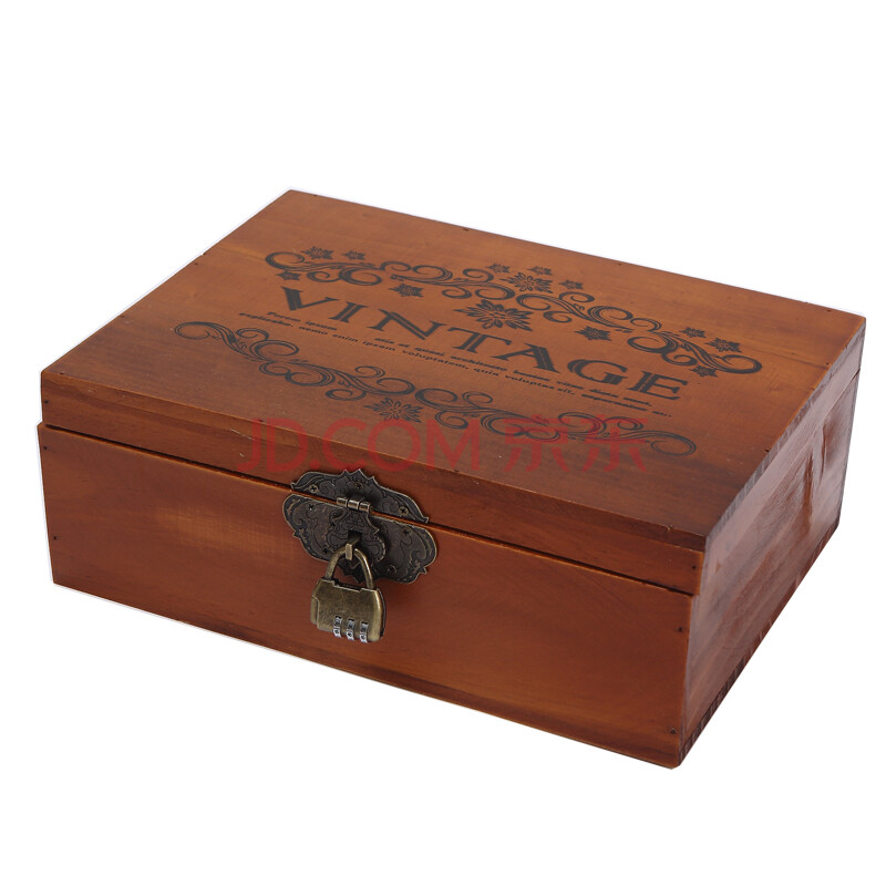 复古创意带密码收纳盒木盒带锁的小箱子储物盒锁盒大容量秘密盒子 特